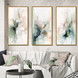 Modern Multi Panel Canvas Wall Art - Green And Cream Essence Of Modernity III
