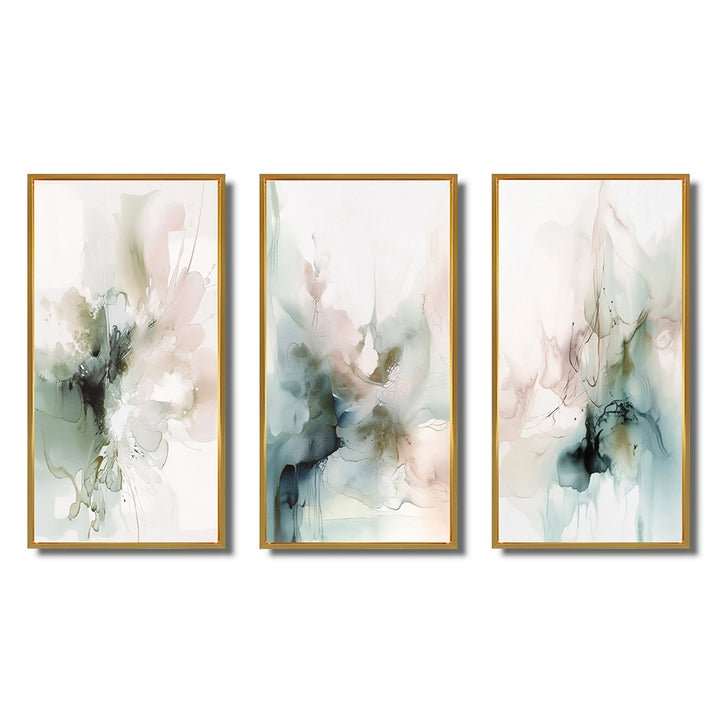 Modern Multi Panel Canvas Wall Art - Green And Cream Essence Of Modernity III