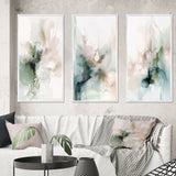 Modern Multi Panel Canvas Wall Art - Green And Cream Essence Of Modernity III