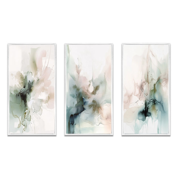 Modern Multi Panel Canvas Wall Art - Green And Cream Essence Of Modernity III