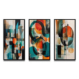 Modern Geometric Multi Panel Canvas Wall Art - Orange Abstracted Geometric Explorations