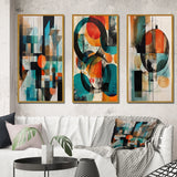 Modern Geometric Multi Panel Canvas Wall Art - Orange Abstracted Geometric Explorations