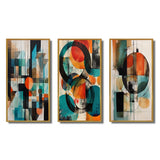 Modern Geometric Multi Panel Canvas Wall Art - Orange Abstracted Geometric Explorations