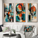 Modern Geometric Multi Panel Canvas Wall Art - Orange Abstracted Geometric Explorations