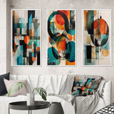 Modern Geometric Multi Panel Canvas Wall Art - Orange Abstracted Geometric Explorations