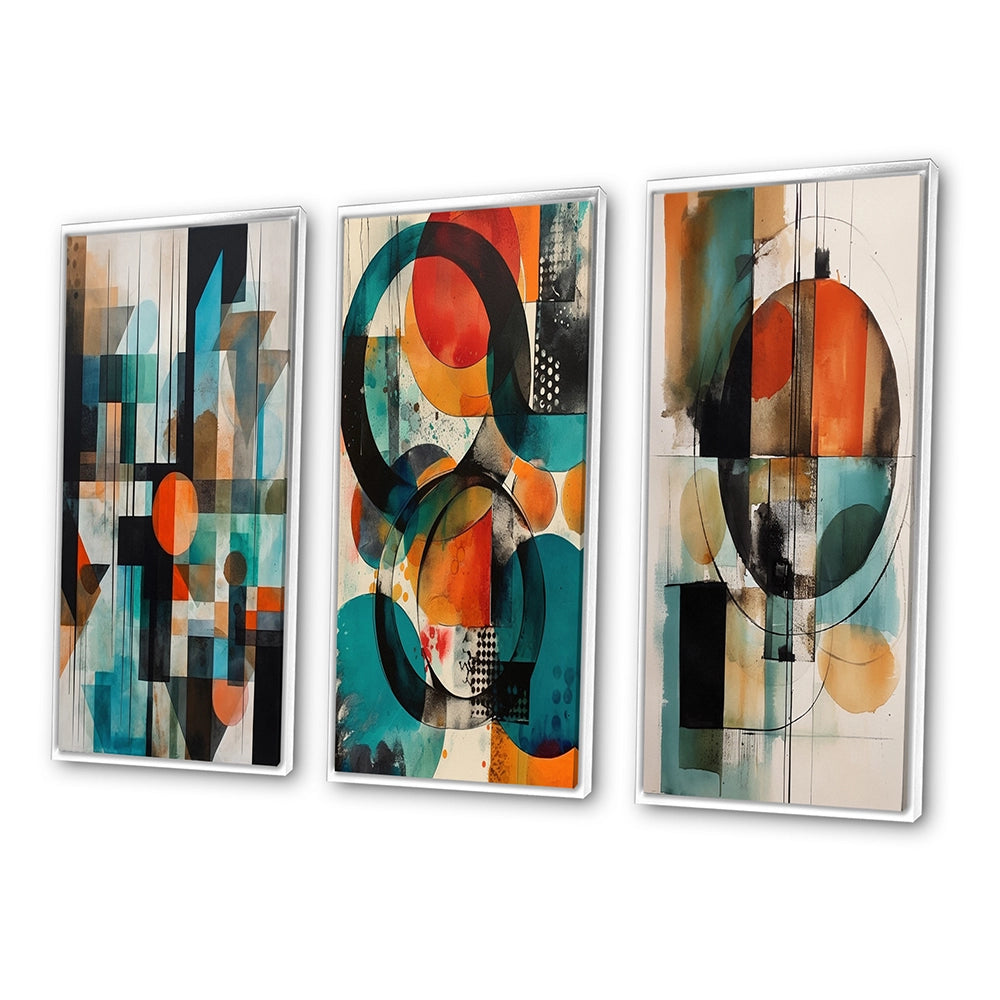 Modern Geometric Multi Panel Canvas Wall Art - Orange Abstracted Geometric Explorations