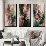 Modern Wall Art Set - Pink Green Inner Worlds Of Marble III - 3 Pieces