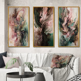 Modern Wall Art Set - Pink Green Inner Worlds Of Marble III - 3 Pieces