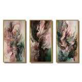 Modern Wall Art Set - Pink Green Inner Worlds Of Marble III - 3 Pieces