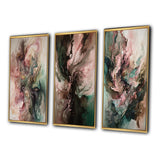 Modern Wall Art Set - Pink Green Inner Worlds Of Marble III - 3 Pieces