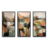 Abstract Painting Wall Art Set - Green And Beige Transcending Reality III - 3 Pieces