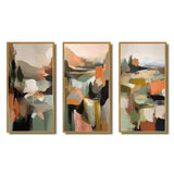 Abstract Painting Wall Art Set - Green And Beige Transcending Reality III - 3 Pieces
