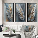 Glam Canvas Wall Art Set - Gold Feather Wanderlust - 3 Pieces