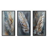 Glam Canvas Wall Art Set - Gold Feather Wanderlust - 3 Pieces