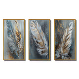 Glam Canvas Wall Art Set - Gold Feather Wanderlust - 3 Pieces