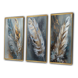 Glam Canvas Wall Art Set - Gold Feather Wanderlust - 3 Pieces