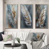 Glam Canvas Wall Art Set - Gold Feather Wanderlust - 3 Pieces