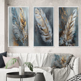 Glam Canvas Wall Art Set - Gold Feather Wanderlust - 3 Pieces