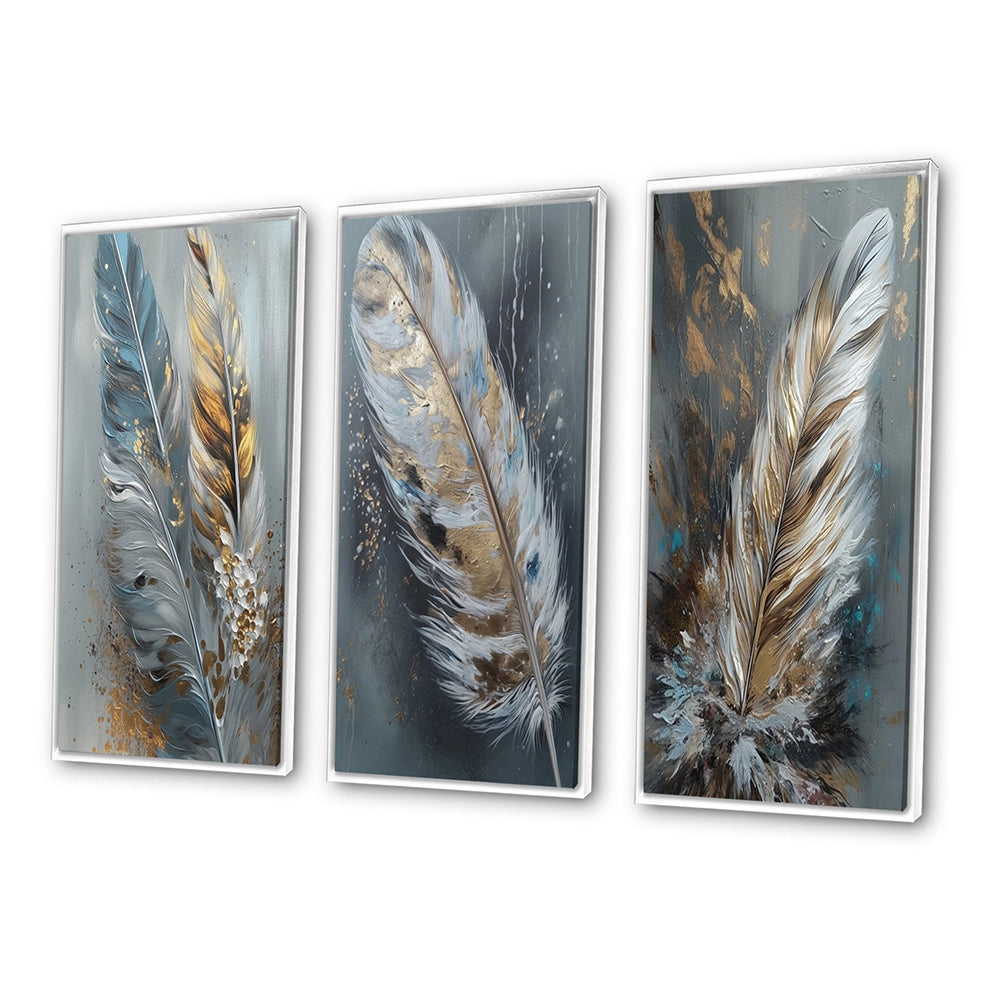 Glam Canvas Wall Art Set - Gold Feather Wanderlust - 3 Pieces
