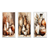 Boho Pottery Canvas Wall Art - Brown And Cream Earthen Elegant Vase - 3 Pieces