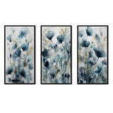 Traditional Wall Art Canvas Set - Blue Leaf Foliage And Flowers III - 3 Pieces