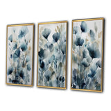 Traditional Wall Art Canvas Set - Blue Leaf Foliage And Flowers III - 3 Pieces