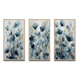 Traditional Wall Art Canvas Set - Blue Leaf Foliage And Flowers III - 3 Pieces
