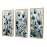 Traditional Wall Art Canvas Set - Blue Leaf Foliage And Flowers III - 3 Pieces