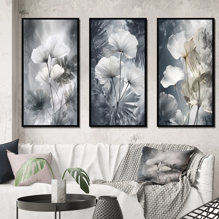 Floral Leaves Wall Art Canvas Set - Tropical Palm Art For Ginkgo Art - 3 Pieces