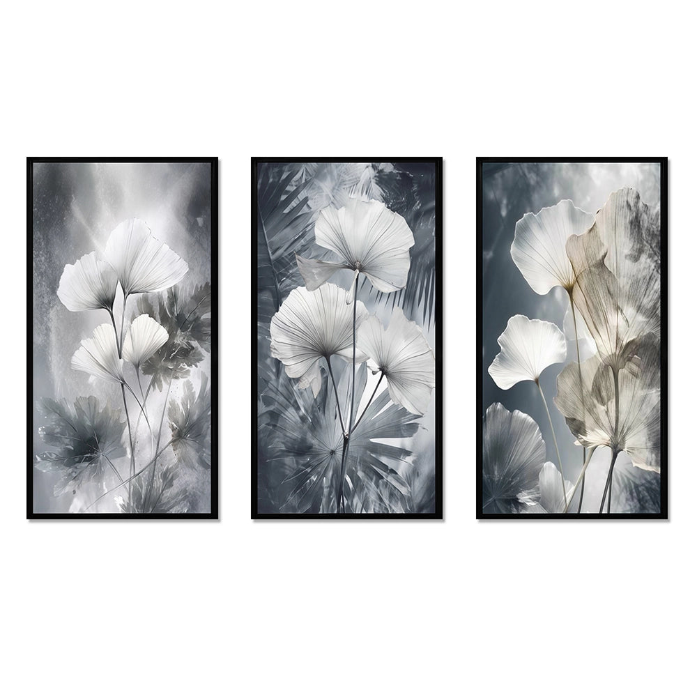 Floral Leaves Wall Art Canvas Set - Tropical Palm Art For Ginkgo Art - 3 Pieces