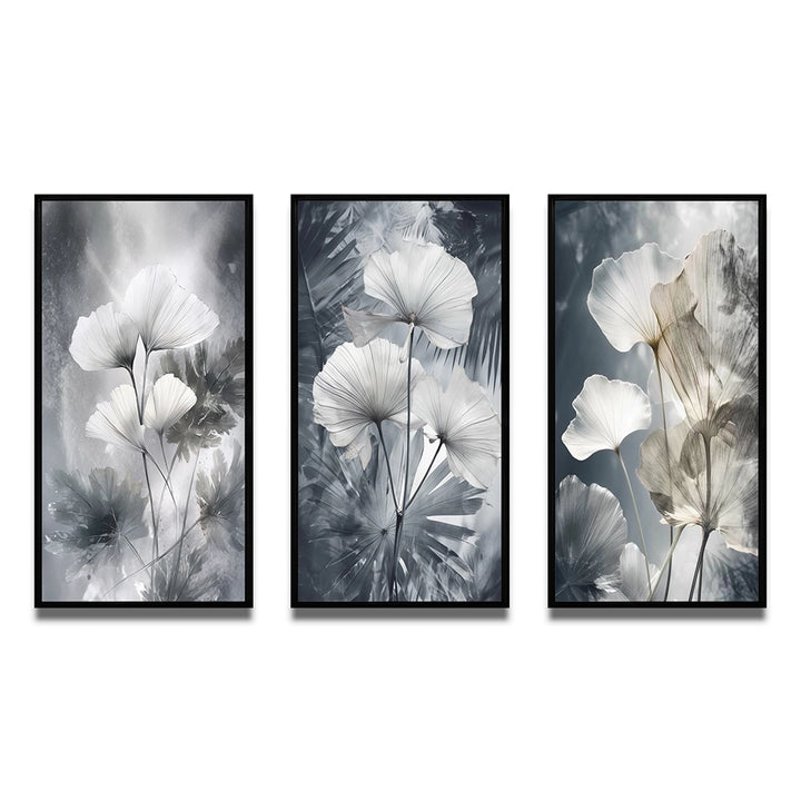 Floral Leaves Wall Art Canvas Set - Tropical Palm Art For Ginkgo Art - 3 Pieces