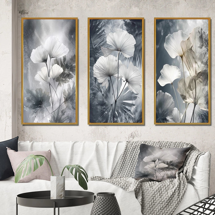 Floral Leaves Wall Art Canvas Set - Tropical Palm Art For Ginkgo Art - 3 Pieces