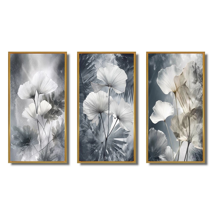 Floral Leaves Wall Art Canvas Set - Tropical Palm Art For Ginkgo Art - 3 Pieces