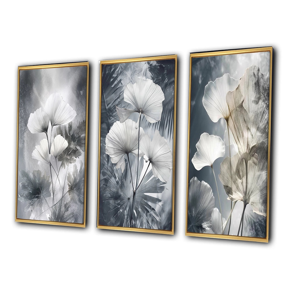 Floral Leaves Wall Art Canvas Set - Tropical Palm Art For Ginkgo Art - 3 Pieces