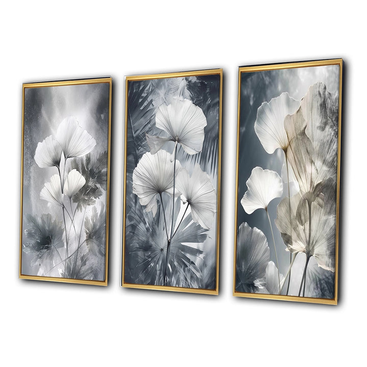 Floral Leaves Wall Art Canvas Set - Tropical Palm Art For Ginkgo Art - 3 Pieces