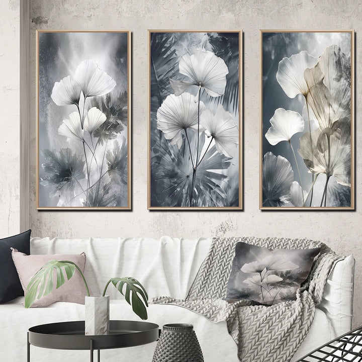 Floral Leaves Wall Art Canvas Set - Tropical Palm Art For Ginkgo Art - 3 Pieces