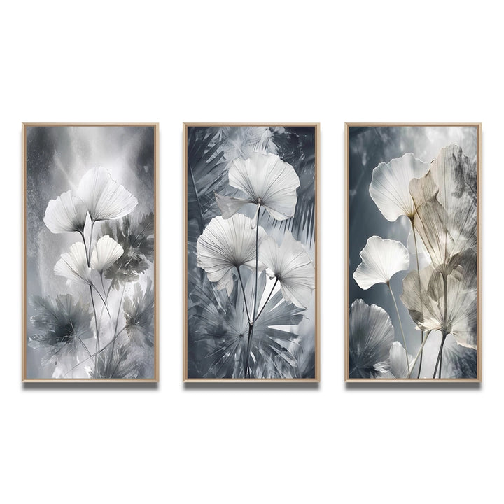 Floral Leaves Wall Art Canvas Set - Tropical Palm Art For Ginkgo Art - 3 Pieces