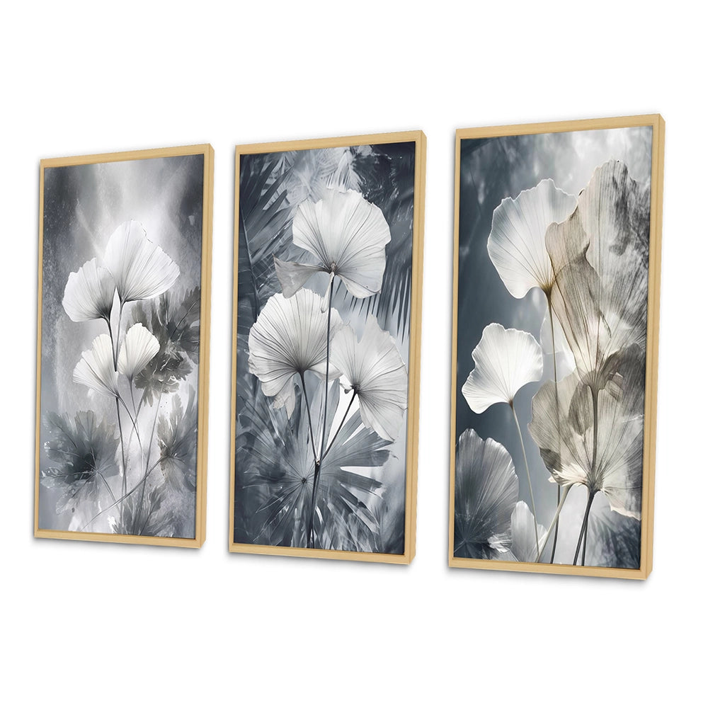 Floral Leaves Wall Art Canvas Set - Tropical Palm Art For Ginkgo Art - 3 Pieces