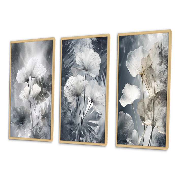 Floral Leaves Wall Art Canvas Set - Tropical Palm Art For Ginkgo Art - 3 Pieces
