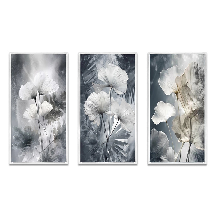Floral Leaves Wall Art Canvas Set - Tropical Palm Art For Ginkgo Art - 3 Pieces