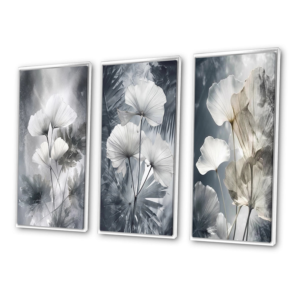 Floral Leaves Wall Art Canvas Set - Tropical Palm Art For Ginkgo Art - 3 Pieces