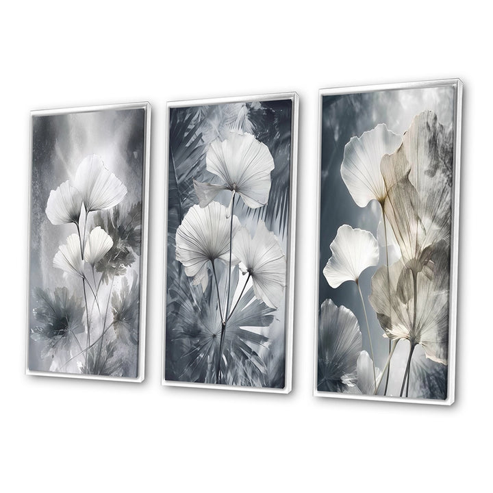 Floral Leaves Wall Art Canvas Set - Tropical Palm Art For Ginkgo Art - 3 Pieces