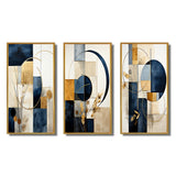 Modern Canvas Wall Art Set of 3 - Organic Simplicity Minimal Geometry Navy Blue