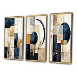 Modern Canvas Wall Art Set of 3 - Organic Simplicity Minimal Geometry Navy Blue