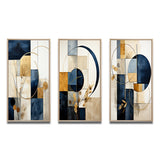 Modern Canvas Wall Art Set of 3 - Organic Simplicity Minimal Geometry Navy Blue