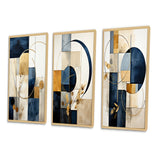 Modern Canvas Wall Art Set of 3 - Organic Simplicity Minimal Geometry Navy Blue