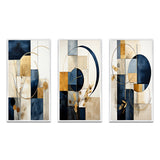Modern Canvas Wall Art Set of 3 - Organic Simplicity Minimal Geometry Navy Blue