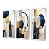 Modern Canvas Wall Art Set of 3 - Organic Simplicity Minimal Geometry Navy Blue