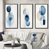 Modern Geometric Canvas Wall Art Set of 3- Orbicular Unity Minimal in Retro Blue II