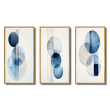 Modern Geometric Canvas Wall Art Set of 3- Orbicular Unity Minimal in Retro Blue II